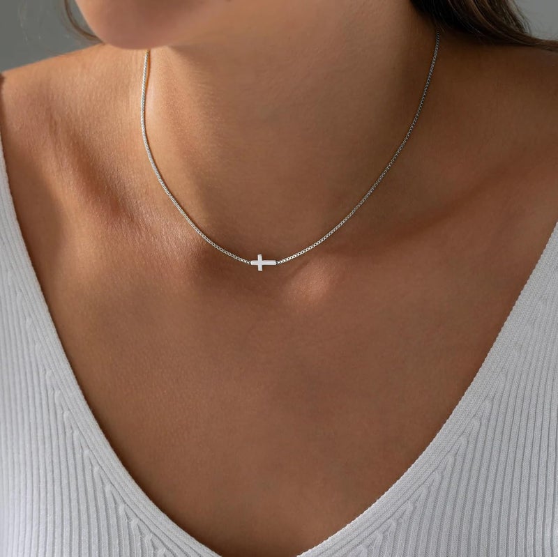 VIROMY Gold Cross Necklace for Women 14K Gold Plated Cute Sidways Cross Pendant Choker Necklaces Simple Trendy Everyday Jewelry for Women - Image 3